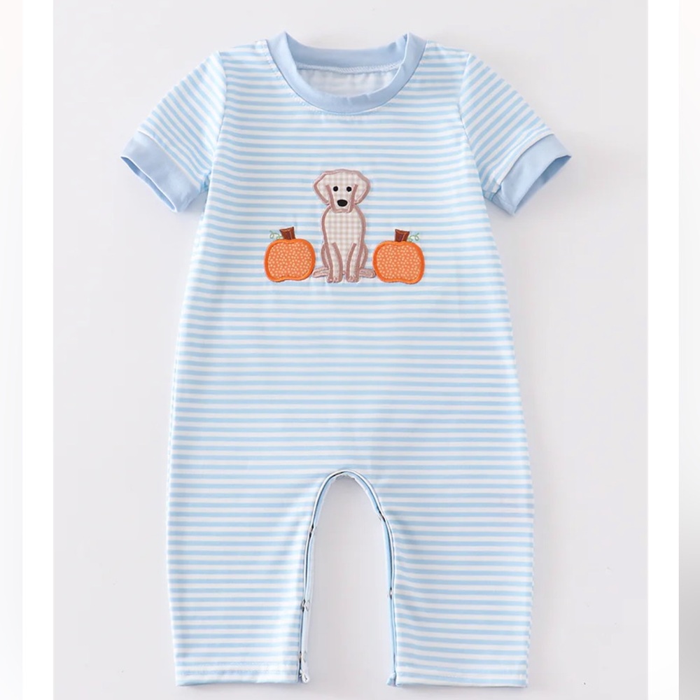 BLUE DOG PUMPKIN halloween fall BOY ROMPER 3M new
